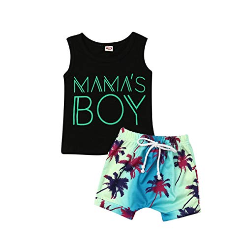 2Pcs Baby Boys Summer Clothing Sets Cute Mamas Boy Sleeveless Tank Tops T-Shirt+Palm Shorts Outfits