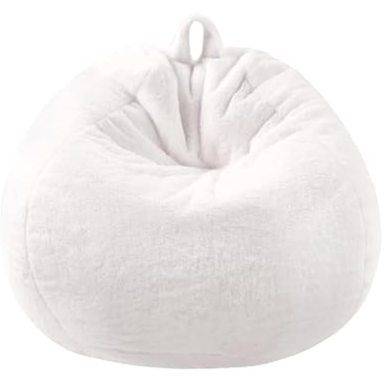 Faux Fur Comfy Bean Bag Chair Cover No Filler, Fluffy Stuffed Animal Storage Kids Bean Bag Chair For Kids Furry Fuzzy Bean Bag for Living Room Bedroom, Beige M For Kids