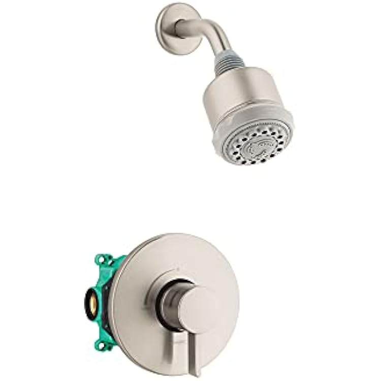 hansgrohe Clubmaster Complete Shower System 2.5 GPM, Modern 3-Spray Full, Pulsating Massage, Intense Turbo in Brushed Nickel, 04907820