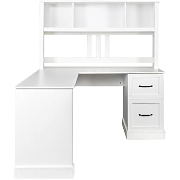 Home Office Computer Desk with Hutch, Antiqued Black Finish,Suitable for Home Offices,l Shape Desk,Desk,Gaming Desk,l Shaped Desk with Hutch-White