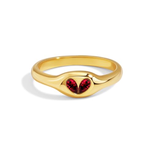Engagement Rings for Women Red Heart Promise Rings for Her 18K Gold Plated Stainless Steel Non Tarnish Statement Ring Womens Wedding Jewelry Gift