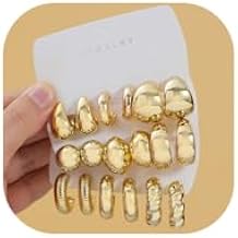 9 Pairs Chunky Gold Earrings Set for Women Trendy Lightweight Gold Plated Hoop Earrings Hypoallergenic Jewelry