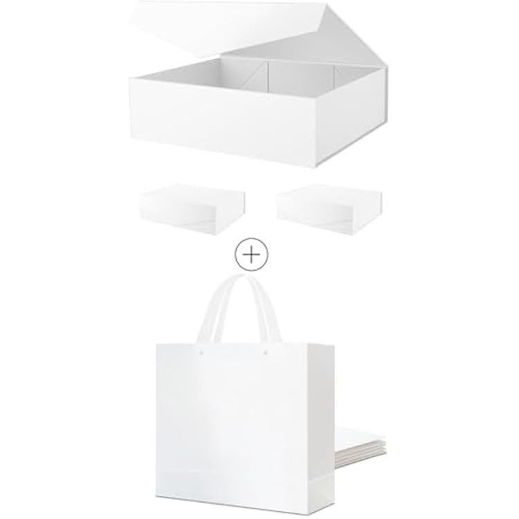 PACKHOME 3 Extra Large Gift Boxes 17x14.5x5.5 Inches, 6 Extra Large Gift Bags 17.5x6x16 Inches White