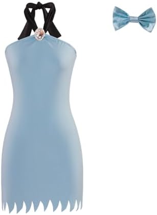 Betty Rubble Costume Women Flintstone Family Costume Sexy Blue Mini Dress