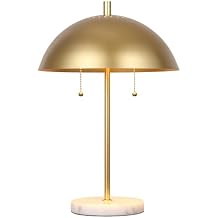 JONATHAN Y 20.7" Gold/White Marble 2-Light LED Table Lamp for Modern Bedside Decor, Glam Desk Lamp, Gold Metal Dome Shade, Pull Chain Switch, Bulbs Included JYL1071A