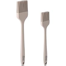 HOTEC Basting Brushes Silicone Heat Resistant Pastry Brushes Spread Oil Butter Sauce Marinades for BBQ Grill Barbecue Baking Kitchen Cooking BPA Free Dishwasher Safe, Khaki Set of 2