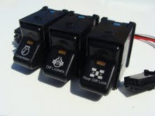 GCD Fits Jeep TJ Rocker Switch 3 Switch Kit - Compressor, Diff. Lockers, Rear Diff. Lock Logos - Black, 12V 15A, 3-Way, Manual, Snap-In Mount, Wire Leads, Quick-Connect