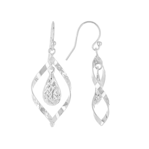 JTV Sterling Silver or 18K Yellow Gold Over Silver Diamond-Cut Teardrop Swirl Dangle Earrings Elegant Drop Design for Women, Lightweight & Hypoallergenic Fine Jewelry