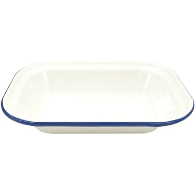 Zenker Enamel Small Oblong Pie Dish, Vintage Design, Suitable for Oven and Stove, Dishwasher Safe, Oven Tray, Enamel Cookware, Traditional Pie Tin, 22x16.5x5cm, White & Blue