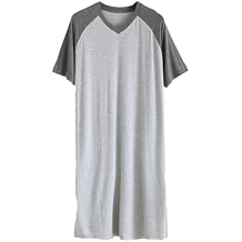 Men's Nightshirt Cotton Raglan Sleepwear Short Sleeve Pajama Dress Round Neck Sleep Shirt Splicing Nightgown
