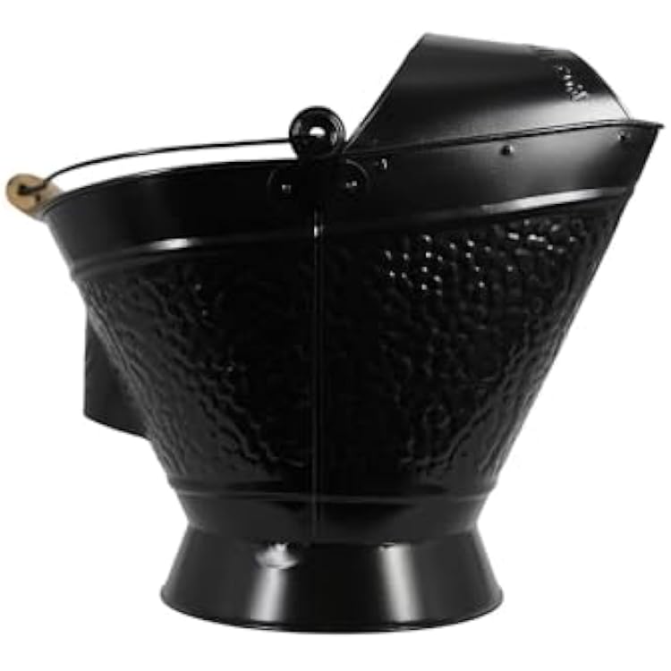 Coal Hod Bucket - Black - Decorative Appeal - for Fireplace & Pellet Stove Ashes - Easy Hopper Filling - Handle - Lightweight