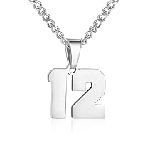 Number Necklace for Men Silver Athletes Number Chain Stainless Steel Charm Pendant Personalized Sports Jewelry for Men Basketball Baseball Football