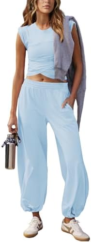 Women 2 Piece Outfit Set Loungewear Cropped Tops and Jogger Sweatpant Matching Set Coordinated Sweatsuit with Pockets
