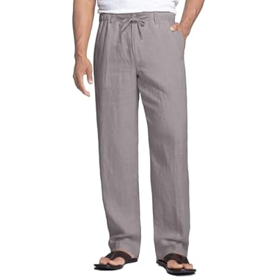 COOFANDY Mens Linen Pants Casual Beach Summer Pant Elastic Waist Drawstring Lightweight Trousers