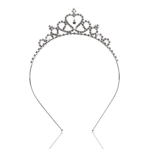 Tinksky Delicate Wedding Party Children Flower Girl Crystal Rhinestones Heart Shaped Crown Headband Tiara Silver