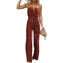 BLENCOT Sleeveless Velvet Jumpsuits For Women V Neck Spaghetti Straps Wide Leg Long Pants Dressy Rompers Winter Overalls S-XL