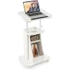 Tangkula Mobile Lectern Podium, Height Adjustable Podium Stand, Standing Sit-to-Stand Desk, Rolling Cart Laptop Desk with Swivel Top Movable Wheels &amp; Storage