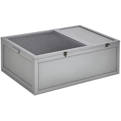 PawHut 37 Wooden Tortoise House Turtle TerrariumSmall Reptile Enclosure with Two Room Design, Grey