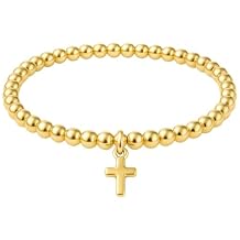 Glowave Cross Bracelet for Women, Adjustable Moonstone Gold Plated Copper Catholic Bracelet with Virgin Mary Medal, Rosary Style