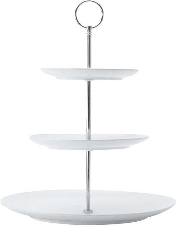 Maxwell & Williams DV0027 3-Tier Cake Stand with Three Plates - Porcelain White - Diamonds Series - Gift Box