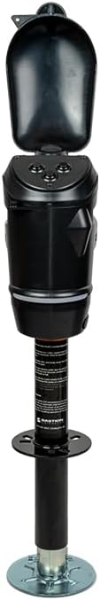 Bastion Distribution Black Sentinel Pro Electric Trailer Jack 5000 lb A-Frame Tongue Jack Ball Screw, Quiet Fast Lift, Waterproof Switches, LED, Crank Handle, 90 Degree Mount Storm Shell + Lock