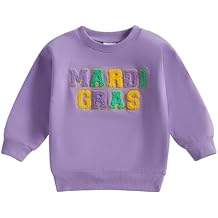Toddler Baby Girl Boy Mardi Gras Outfit Letter Sweatshirt Long Sleeve T-Shirt Tops Fall Clothes
