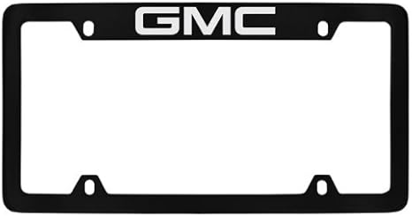 GMC Logo License Plate Frame Holder (4 Hole & Top Engraved, Black Frame & Clear Imprint)