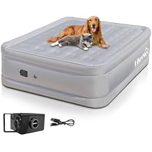 Air Mattress Queen with Built in Wireless Battery Pump, Blow Up Inflatable Mattress for Camping,Guest Air Bed, All Fabric, 21'' Grey Queen