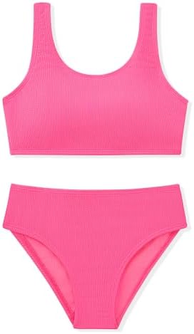 Girls Two Piece Swimsuits Ribbed Bikini Sets Swimming Bathing Suit Beach Sport Athletic Teen Girls Swimwear