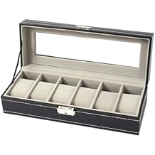 JEKKAH Leather Lock Watch Box Storage Box Watch Display Box Mechanical Watch Jewelry Box Watch Box Bracelet Storage Box(6 Slots)