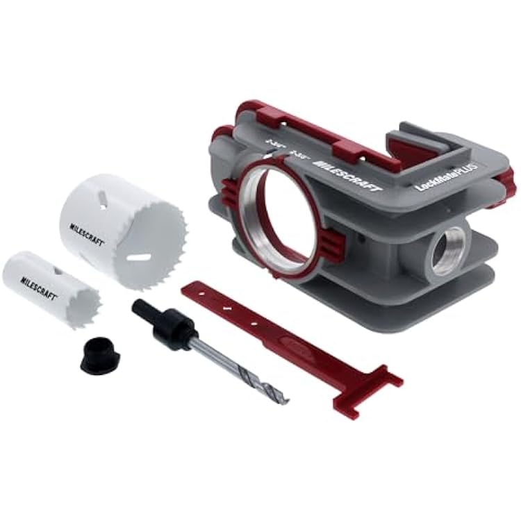 Milescraft 1338 Lock Mate PLUS Self Clamping, Professional Door Lock Installation Kit, Door Lock Jig for WoodMetal Doors with 1-38 and 1-34 Thickness. Bi-Metal Cobalt Hole Saws Included