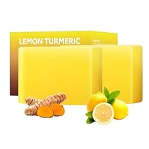 Lemon Turmeric Kojic Acid Soap Bar, Turmeric Soap for Face Body Hands, Deep Cleansing Natural Curcuma Bath Soaps Bar, Moisturizing Facial Cleanser Body Wash for All Skin Types Blemish 2 Bars