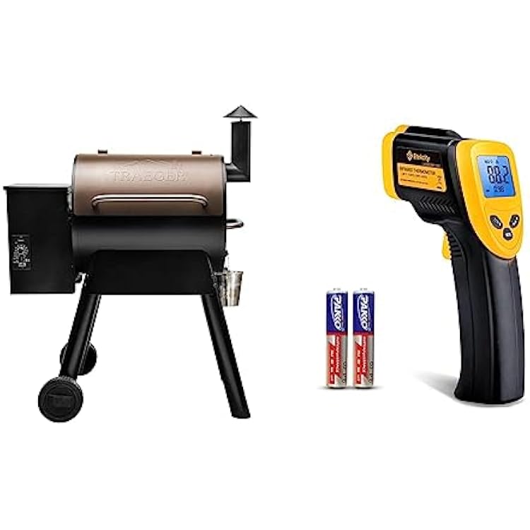 Traeger Grills Pro Series 22 Electric Wood Pellet Grill and Smoker, Bronze, Extra large & Etekcity Infrared Thermometer 1080, Heat Temperature Temp Gun, Yellow