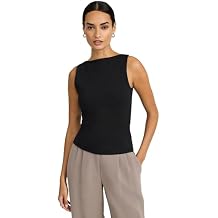 EXPRESS Womens Body Contour Tank Fitted Boatneck Cotton-Blend Top with Smoothing Stretch and Layering Essential Style