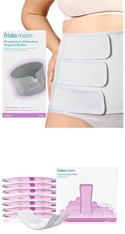 Frida Mom Belly Binder, Adjustable Compression Wrap + 2-in-1 Postpartum Pads, Absorbent Perineal Ice Maxi Pads, Instant Cold Therapy Packs, Postpartum Recovery Bundle