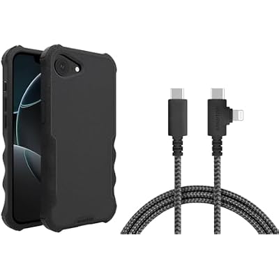 Smartish iPhone 17e16 MagSafe Case  USB C Lightning Cable Combo - 6 Foot Fabric Wrapped Fast Charging Cable  Gripzilla Magnetic Armor Case for Apple iPhone 17e16 - Black