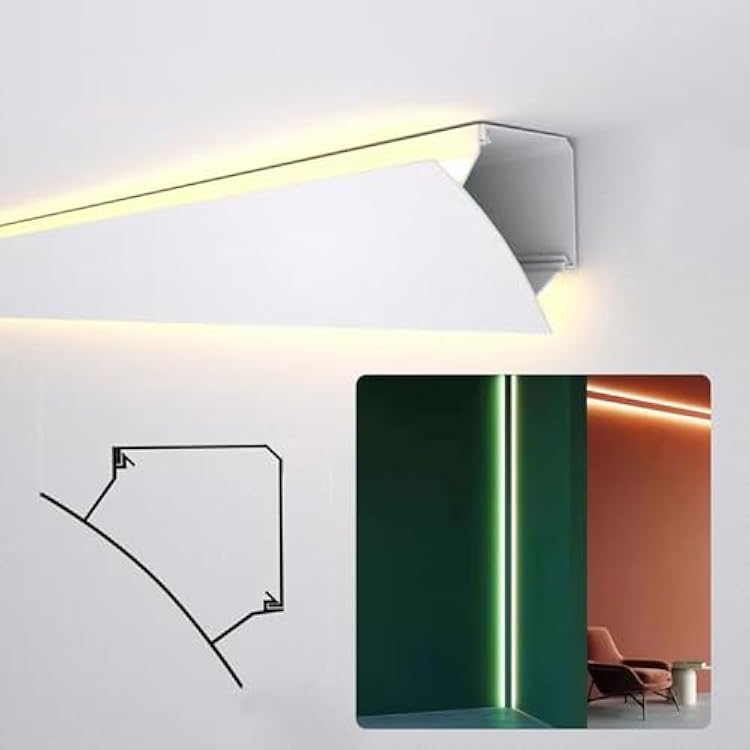Kunovo Wall Ceiling Edge Crown Moulding LED Lighting Channel, Dual Side Indirect Lighting LED Baseboard, BedroomHallway Modern Decor Lighting Profile2 m6.5 ft