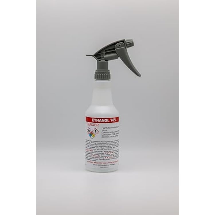 HCL Pre-Labeled GHS Spray Bottles - Ethanol 70% - 16oz Supplied Empty