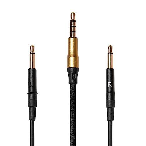 MEZE AUDIO | 1.2m Cable with Mic & Remote for 99 Classics Walnut Gold | 3.5 mm Male to Dual TS Mono 3.5mm Male Connector Plug | Kevlar Reinforced Fabric | Oxygen-Free Copper