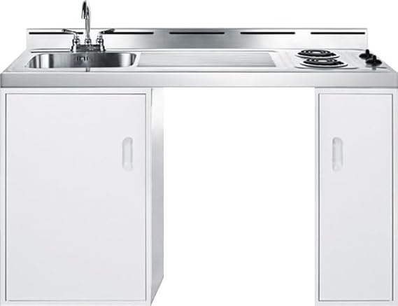 Summit Appliance C60ELNR 60" Wide All-In-One Kitchenette; Stainless Steel Backguard; Sink and Faucet; Storage Compartments; Ships Fully Assembled; 115V Operation with Pre-installed Cords