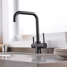 Kitchen Mixer Faucet 3 Way Brass Kitchen Faucet 3 in 1 360 Swivel 2 Handles-Black