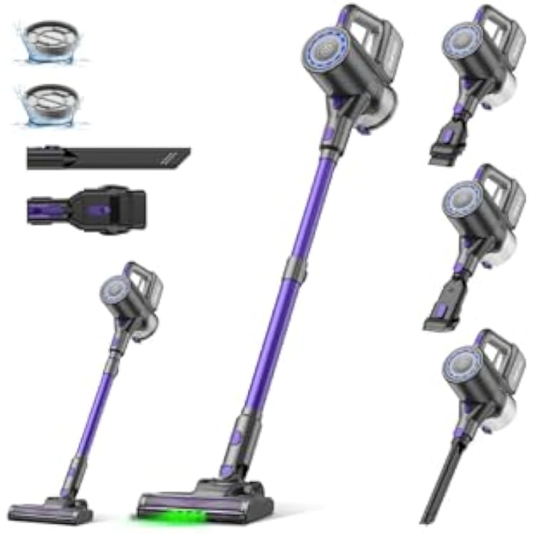 Cordless Vacuum Cleaner, 40KPA500W35Mins, Powerful Suction with Green LED Dust Detection, Stick Vacuum Self-Standing, Lightweight Handheld Vacuum for Pet Hair, Carpet & Hard Floor