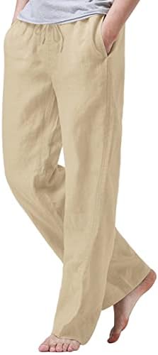 iWoo Linen Pants Men Casual 2025 Summer Beach Elastic Drawstring Waist Yoga Pants Travel Baggy Work Pant Pajama