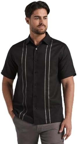 Cubavera Men's Embroidered Panel Short Sleeve Linen-Blend Shirt