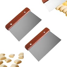 2 Pcs Bench Scraper Knife & Dough Scraper, Stainless Steel Food Cutter with Ergonomic Wood Handle, for Kitchen Baking, Cooking, Bread, Pizza & Cake