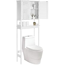 SONGMICS Over The Toilet Storage Cabinet, Bathroom Cabinet with Adjustable Inside Shelf and Bottom Stabilizer Bar, Space-Saving Toilet Rack, Natural Beige UBTS010N01