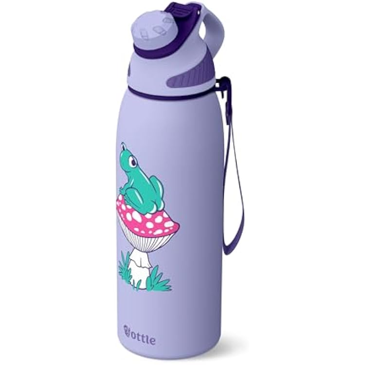 Ottle Reef Roamer Stainless Steel Water Bottle - 34 oz Insulated Flask with Leak Proof Lid, BPA free & Carry Handle - Hot & Cold Gym Water Bottle for Travel, Camping & Sports - Cheeky Frog
