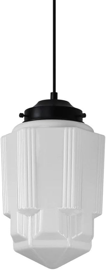 Modern Milk Glass Pendant Light Fixtures for Kitchen Island, Black Vintage Hanging Ceiling Light, Schoolhouse Medieval Style White Glass Pendant Fixtures Adjustable Cord Island Chandelier
