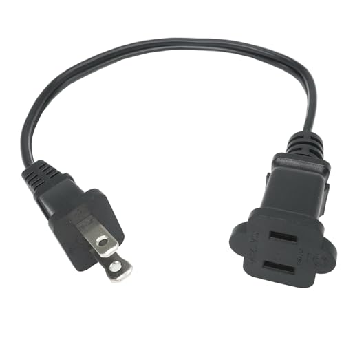 1 Foot Extension Cord 2 Prong, Small Black Extension Cord for Indoor Use, USA Outlet Saver Power Cord Cable Outlets for NEMA 5-15P to NEMA 5-15R, Ideal for Holiday Lights, Appliance