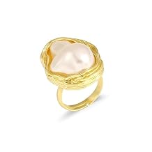 Dainty Baroque Pearl Ring Statement Ring Geometrical Irregular Pearl Ring Adjustable Open Ring Wedding Birthday Gifts for Women